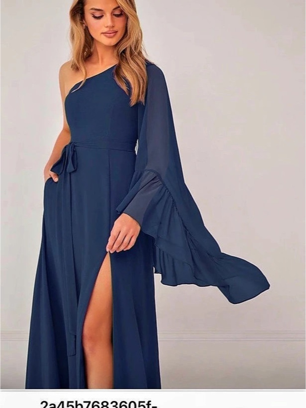 Azazie Brooke Navy Blue Long Sleeve Maxi Dress